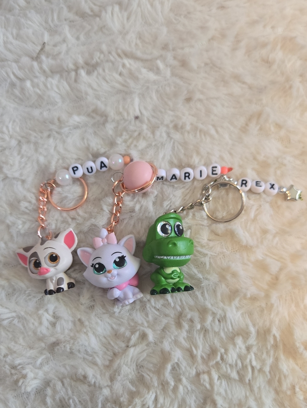 Handmade Cute Small Pets Keychain Set in Pink, White & Green